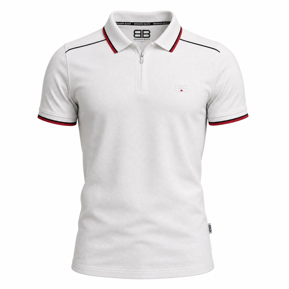 Benjamin Black Mens Quarter Zip Polo Shirt White MKTS756B Short Sleeve L NWT